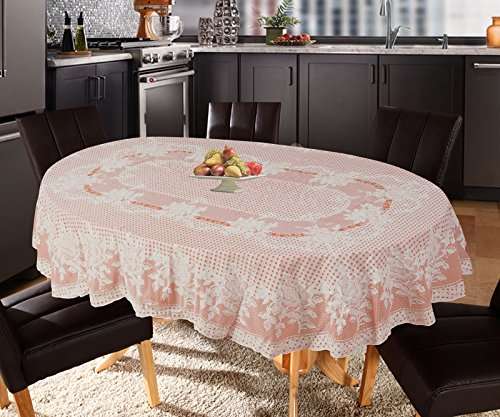 KATWA CLASIC - Rose Floral Design PVC Lace Vinyl Oval Tablecloth for 4 to 6 Seater Dining Table (Table Cover Size - 54 x 78 Inches Oval, Violet)