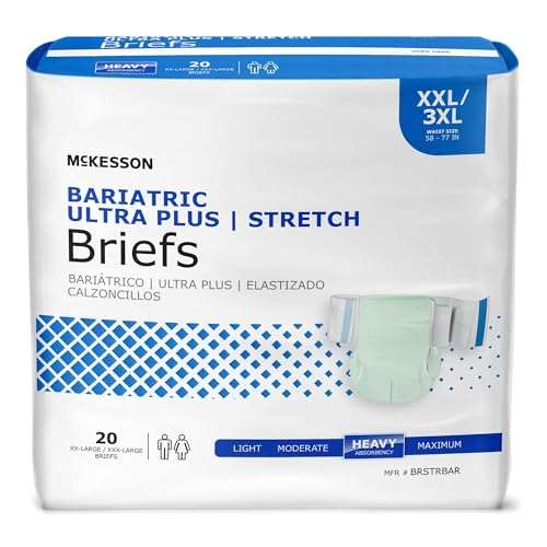 McKesson Ultra Plus Stretch Briefs, [80 Count], XXL/3XL, 58-77 in. Incontinence Adult Diapers, Heavy Absorbency, Unisex, Disposable, Elastic Leg Gathers and Contoured Fit for Men and Women 1