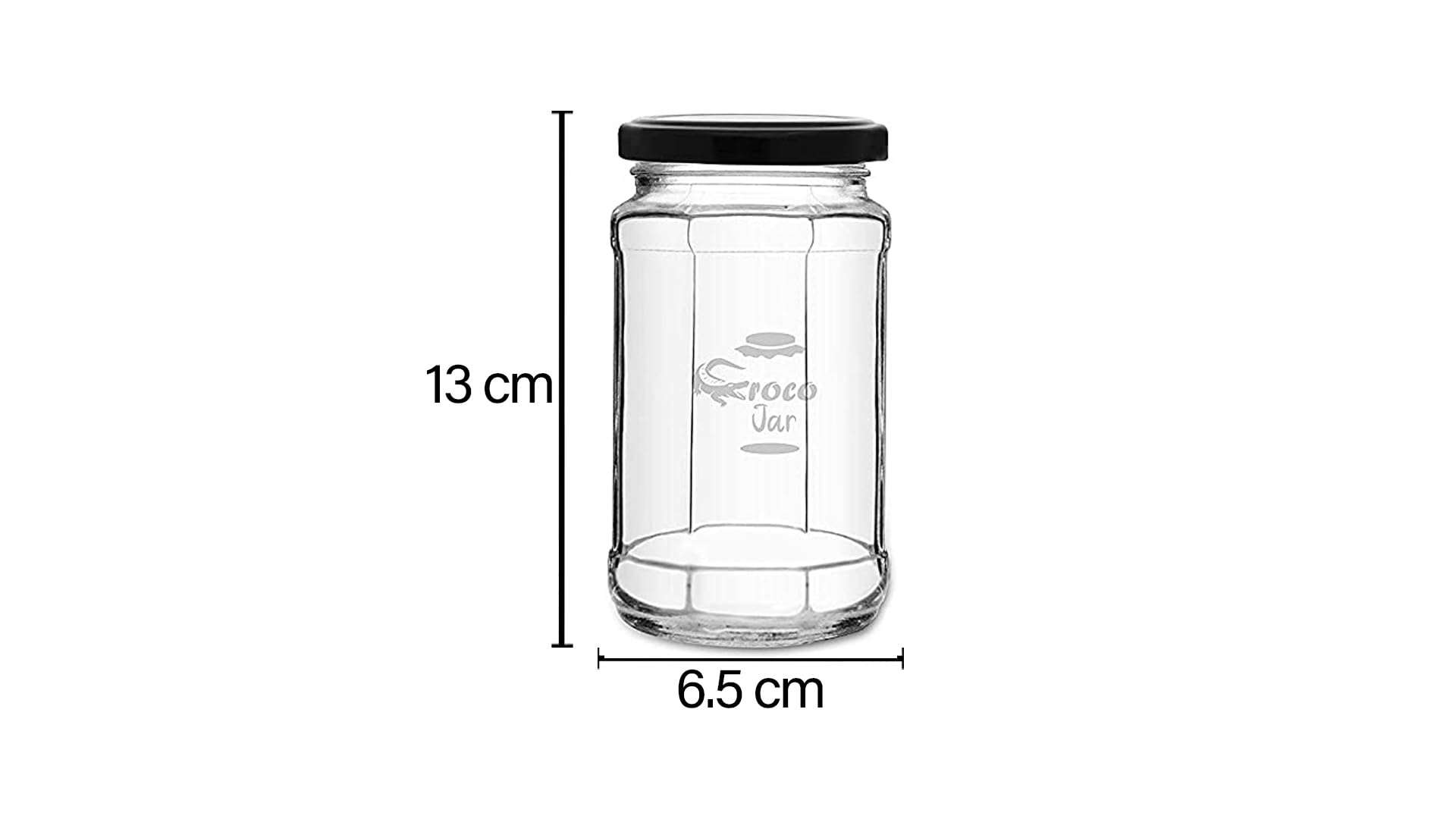 Croco Jar Glass Jars and Storage Containers Air Tight Lid For Herbs, Foods, Jams, Liquid, Small Spice Jars - 500 Ml Glass Pickle Jar (Pack Of 6, Black) 3