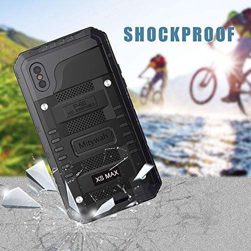 Mitywah Waterproof Case for iPhone Xs MAX, Heavy Duty Military Grade Shockproof Case Built-in Screen Protector, 360° Full Body Protective Armor Metal Phone Case for iPhone Xs MAX, Black 2