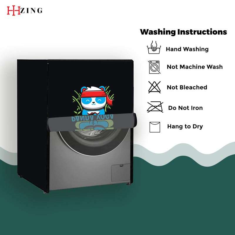 HIZING Front-Load Washing Machine Cover Front Load/Dishwasher, Universal Compatible/Suitable for - 6.5 Kg, 7 Kg, 7.5 Kg, 8 Kg Bosch/LG/Samsung/Whirlpool/LLYOD/Godrej Solid Black Panda Yoga Print 6