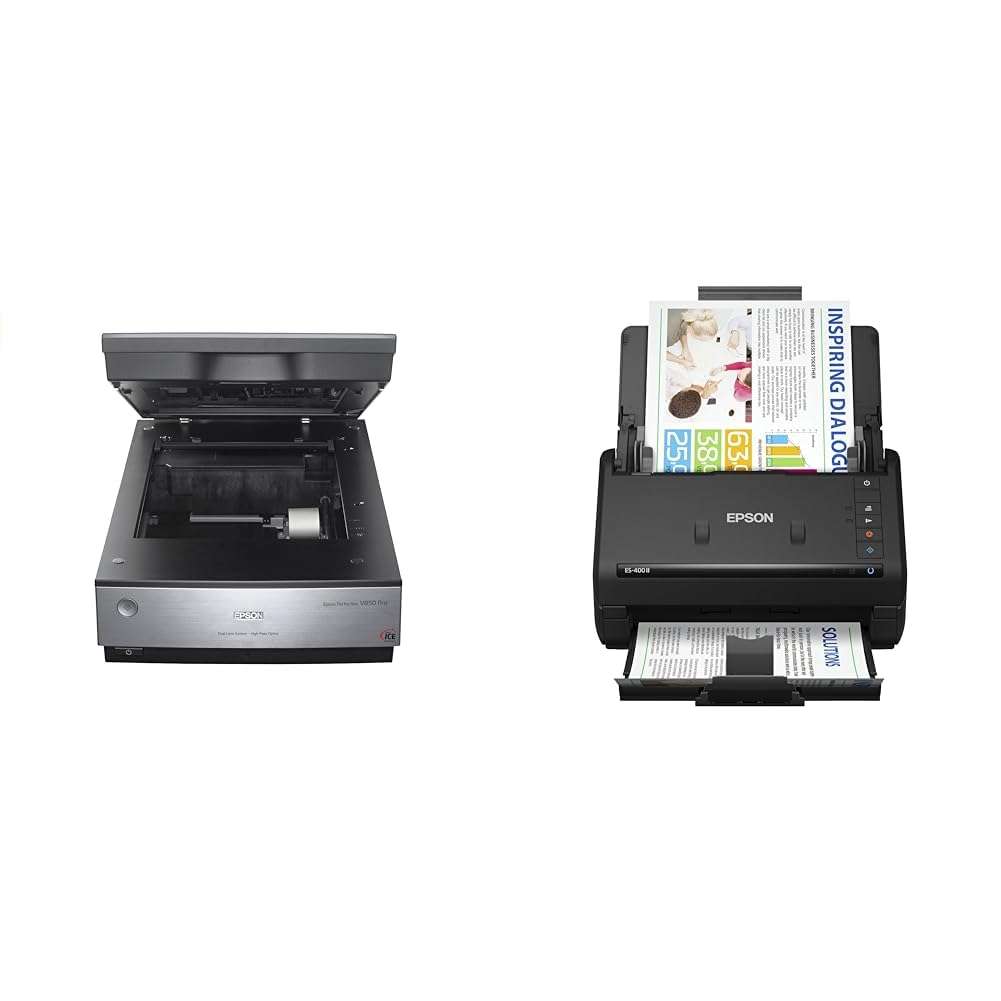 Epson Perfection V850 Pro Scanner & Workforce ES-400 II Color Duplex Desktop Document Scanner for PC and Mac, with Auto Document Feeder (ADF) and Image Adjustment Tools 1