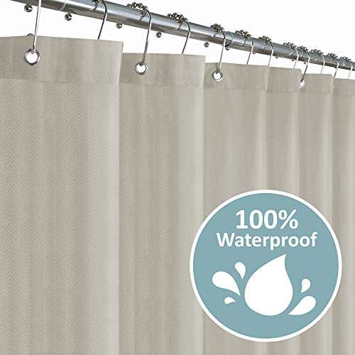 Zenna Home Herringbone Ultimate Waterproof Fabric Liner Shower Curtain, 70" x 72", Linen 3