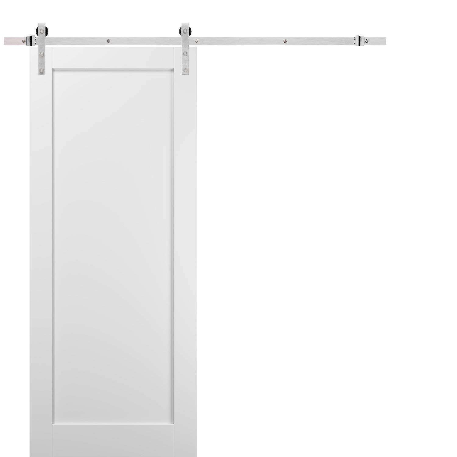 Sliding Barn Door 42 x 84 with Stainless Steel 8ft Hardware | Quadro 4111 White Silk | Top Mount Rail Hangers Sturdy Silver Set | Wooden Solid Panel Interior Doors 1