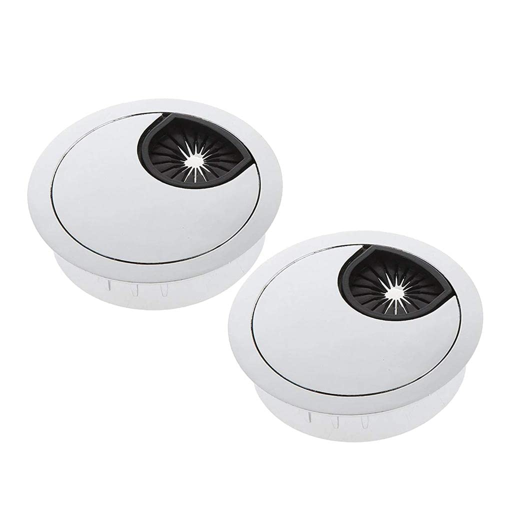 2Pcs 50mm Computer Desk Table Grommet Cable Port Wire Hole Cover Silver 1