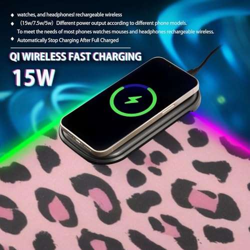 CZXW Charming Leopard Gaming Mouse Pad Led Mousepads RGB Backlit with 14 Lighting Modes, Non Slip Base Soft Computer Keyboard Mat for Gaming PC Laptop Desk, S 2