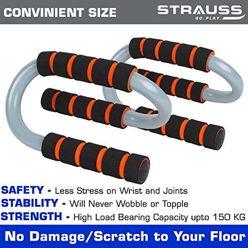 Strauss S Shape Push up Bar, Pair (Black/Orange) 3