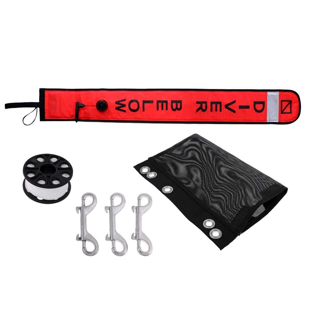 Scuba Diving Surface Marker Buoy Dive Spool Safety Gear Kit Set Fluo Red 4