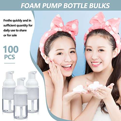 100 Pcs Foam Pump Bottle 1oz/30ml Mini Travel Plastic Empty Pump Lash Shampoo Clear Dispenser Portable Instant Soap Foaming Bottles for Hand Lotion Shampoo 6