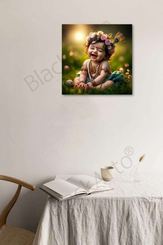 BLACKARTO Hindu Deity Baby Krishna 12" x 12" Photo Posters For Pregnant Women, Self Adhesive Premium Matte Vinyl Cute Bal Gopal Full HD Poster For Room Decoration 30 x 30 cms (Art-B, Pack Of 1) 4