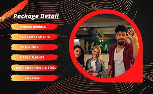 SHOT TAKER CO. EST. 2017 6pc Steel Tip Darts Set - Professional Darts for Dartboard - Includes Barrels + Plastic/Aluminum Shafts + O'Rings + Flights + Sharpener + Wrench (21g-Red B-10412) 4