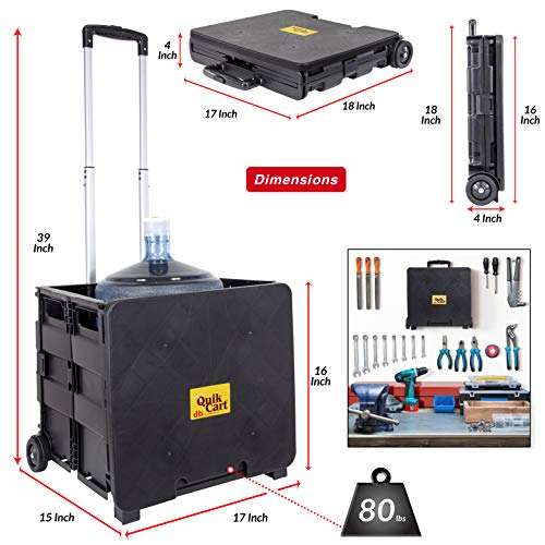 dbest products Quik Cart Collapsible Rolling Crate on Wheels for Teachers Tote Basket 80 lbs Capacity, Made from Heavy Duty Plastic Used as a Seat, Black 3