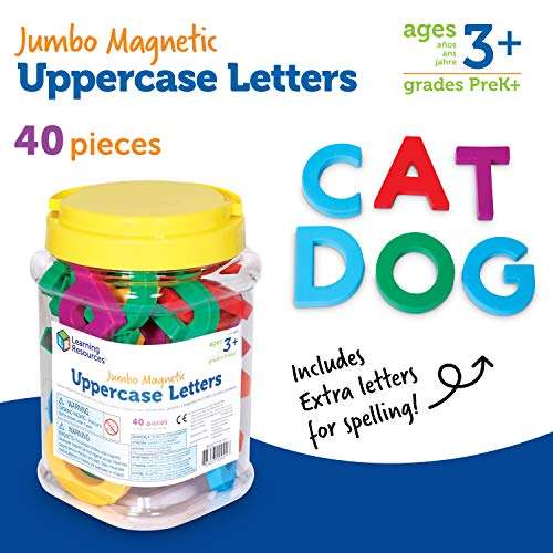 Learning Resources Jumbo Magnetic Uppercase Letters, ABCs, Early Letter Recognition, 40-Pieces, Large Magnetic Letters, Assorted Colors, Ages 3+ 6