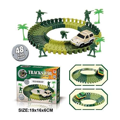 Spograde Fun DIY Army Railcar Electric LED Racing Car Set Variable Track Model Racing Game Kits Child Fun Toy - 48 Pieces 2