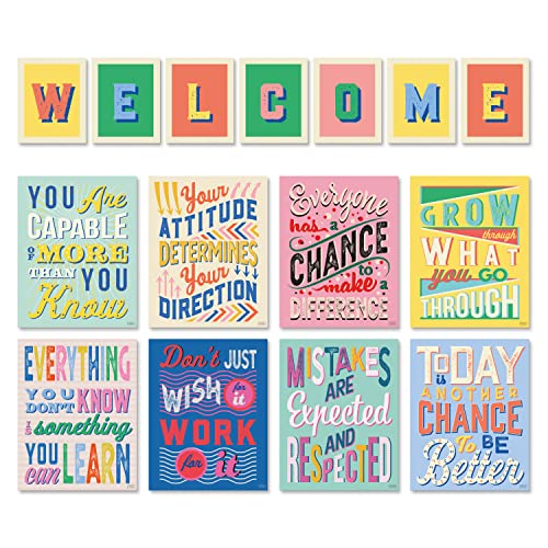Set of 8 Growth Mindset Posters & WELCOME Letters for Teachers & Students - Bedroom, Office & Classroom Decor to Inspire Young Minds - Laminated Growth Mindset Posters for Classroom - 11"x14"