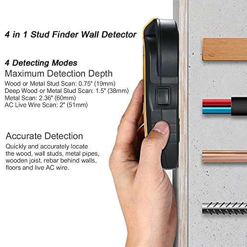 TANGIST High Sensitivity Stud Finder Sensor Wall Scanner, 4 in 1 Multifunction Electronic Stud Sensor Wall Detector Center Finding with LCD Display for Wood AC Wire Metal Studs Detection 5