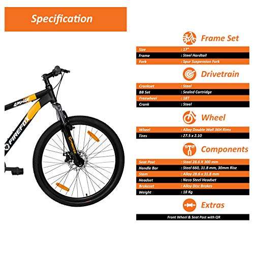 Firefox Bikes Grunge-D , 27.5T MTB Mountain cycle I Frame size: 17 Inches(BLACK) - Unisex Adults 2