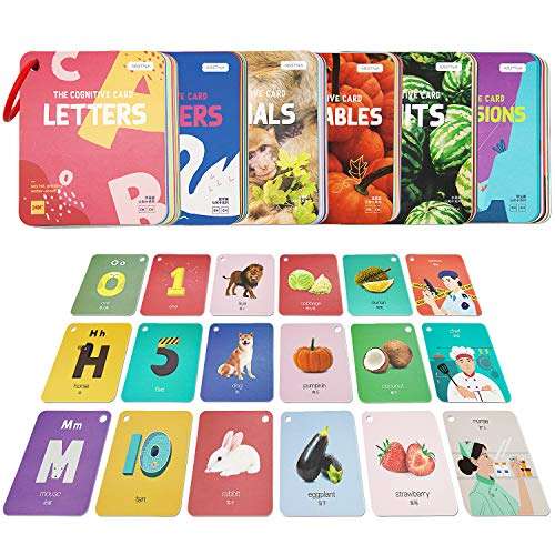 Arstna Baby Flash Cards, 72 Pcs 144 Page Preschool Flashcards for Toddlers, Preschool Educational Flashcard, ABC/Alphabet, Animals, Fruits, Vegetables, Professions, Numbers Flash Cards for Kids 1-4 1