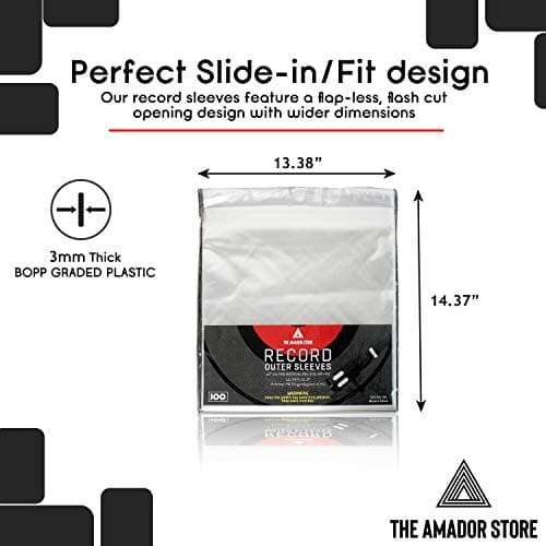 Amador Record Sleeves for Vinyl Record - 100pcs Clear Plastic Protective LP Outer Sleeves – Made of Premium Polyethylene -Outer Resealable Sleeves for Storing Records and Albums 4