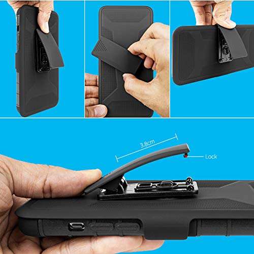 TKMore Dual-Layer Cell Phone Case for Apple iPhone12ProMax with Belt Clip Holster and Kickstand Holder Anti-Knock Cover Black 4