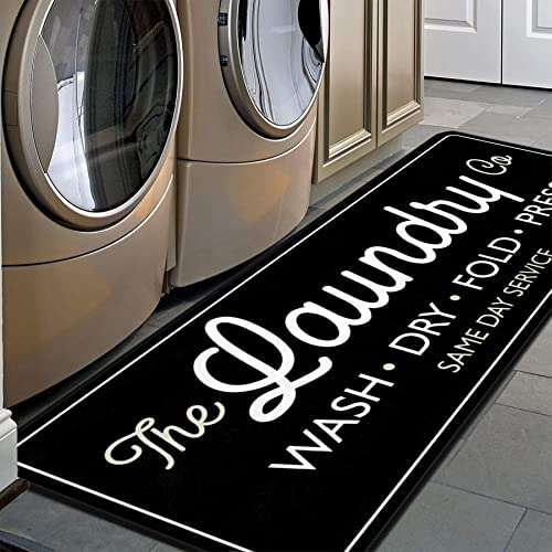 Farmhouse Laundry Room Rug Runner Non Skid Machine Washable Area Rugs Laundry Decor for Kitchen, Bath, Washroom (Black-1 72x24 in)