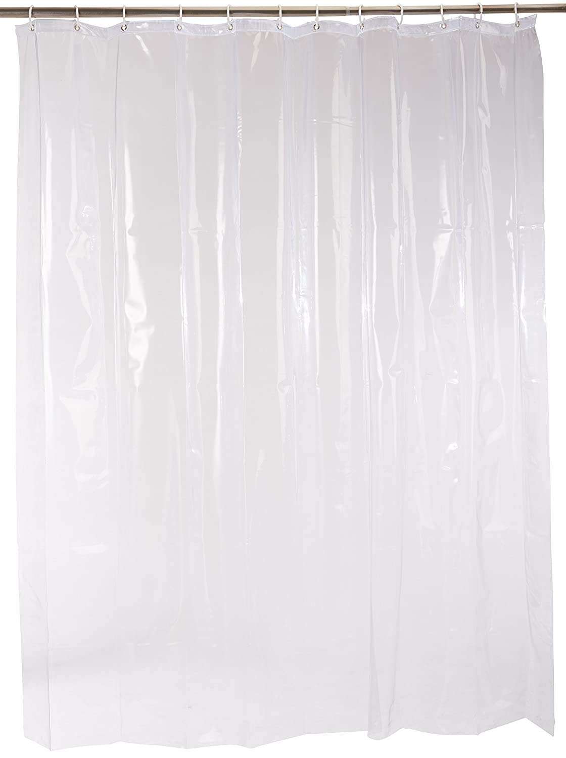 Fabfurn™ Set of 2 Transparent (0.15 mm) PVC Shower Curtains, AC Curtain with Hooks - 9 Feet 4