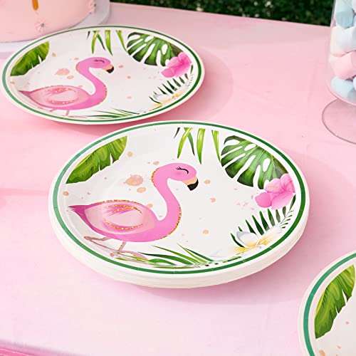 WERNNSAI 50PCS 9'' Flamingo Plates - Hawaiian Luau Tropical Themed Party Supplies Disposable Paper Tableware Dinner Plates for Birthday Summer Pool Beach Picnic Party 3