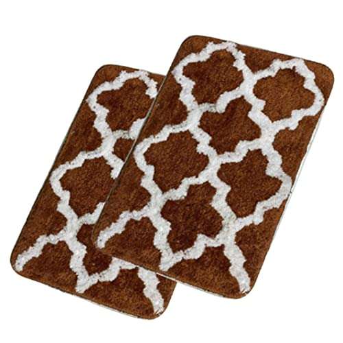 NISHOMES 2 Soft Microfiber Bath Mat, Machine Washable Shower Rugs, (Brown/White 1