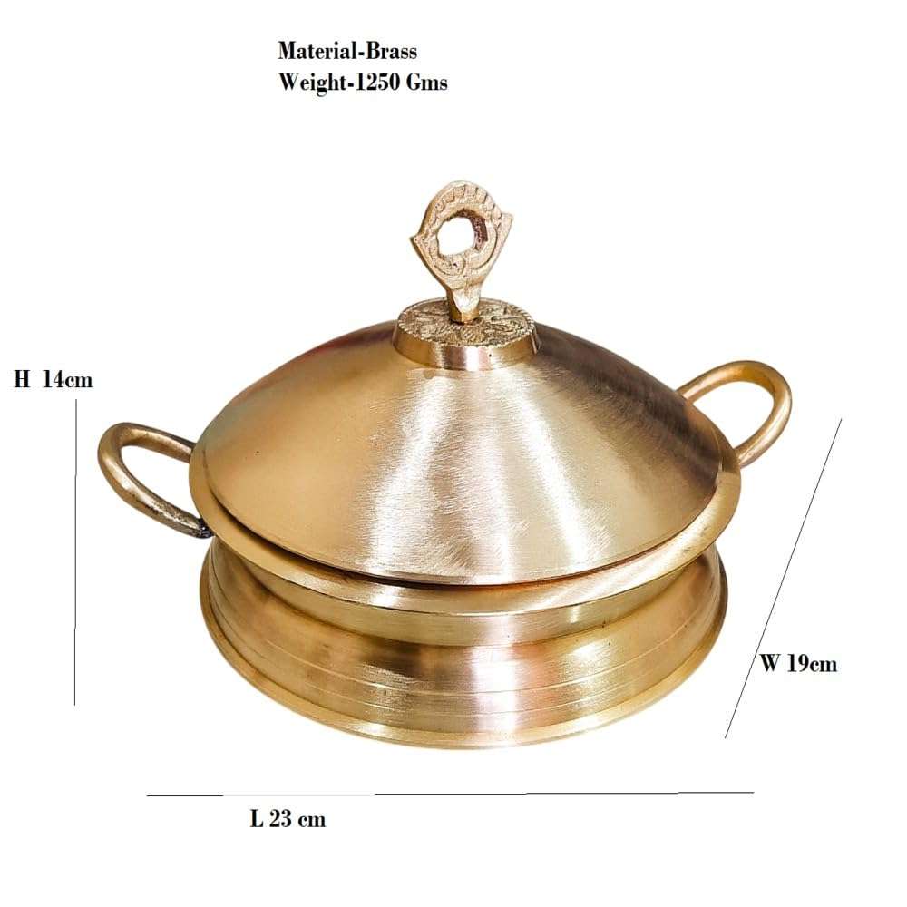PTAL NAGRI Brass Matt Handi For Cooking | Patila | 1.250 Kg - 750 ml | Biryani | Set With Lid | | Matt Tapeli | Bhagona | Matte Pital Ka Handi | Tope | Set of 1,Polished 3