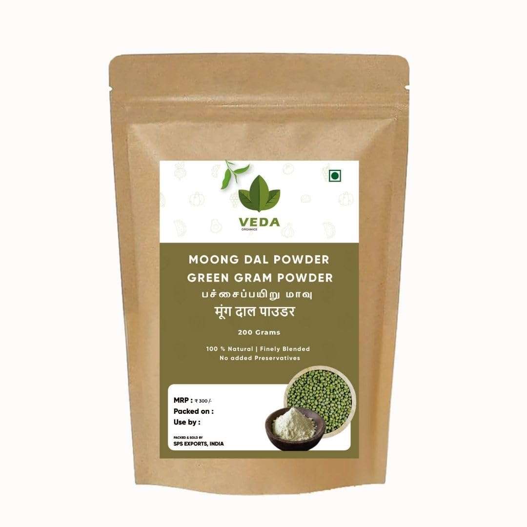 VEDA ORGANICS Green Gram Powder - 200 Grams | Natural Moong Dal Powder for Glowing Skin & Haircare 1
