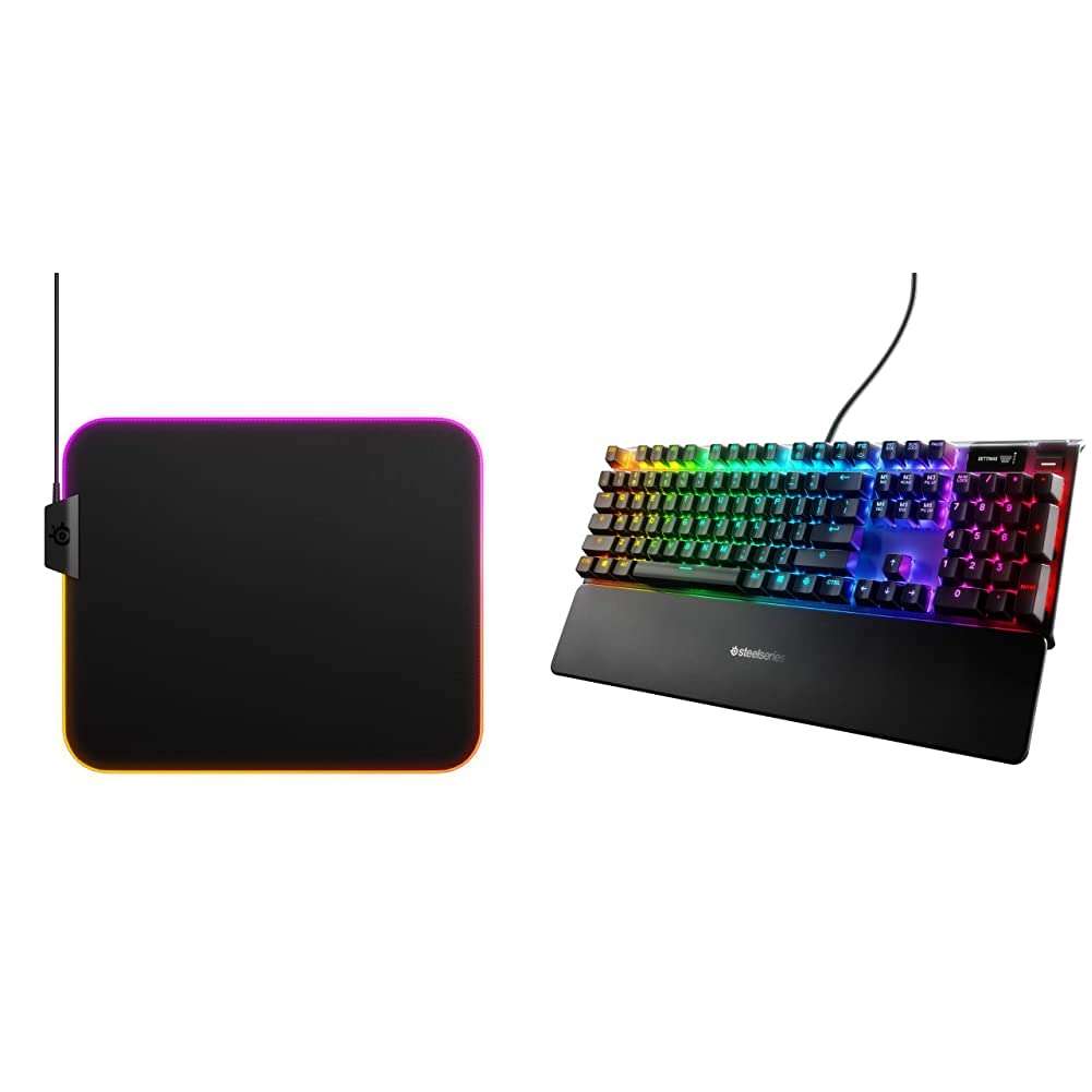 SteelSeries QcK Gaming Surface - Large Cloth Mouse Pad of All Time - Optimized for Gaming Sensors with Apex Pro Mechanical Gaming Keyboard