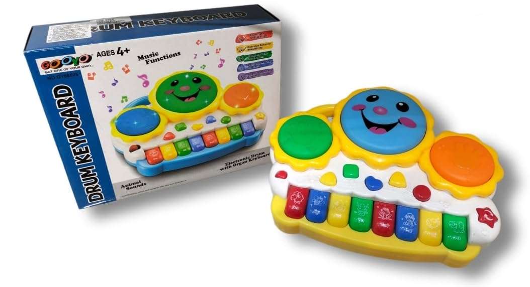 Ruhani Musical Drum Keyboard & Piano Drum Toys-Sounds and Songs, with Flashing Lights, Learning Instruments Toy for Kids(Multi Colour 1