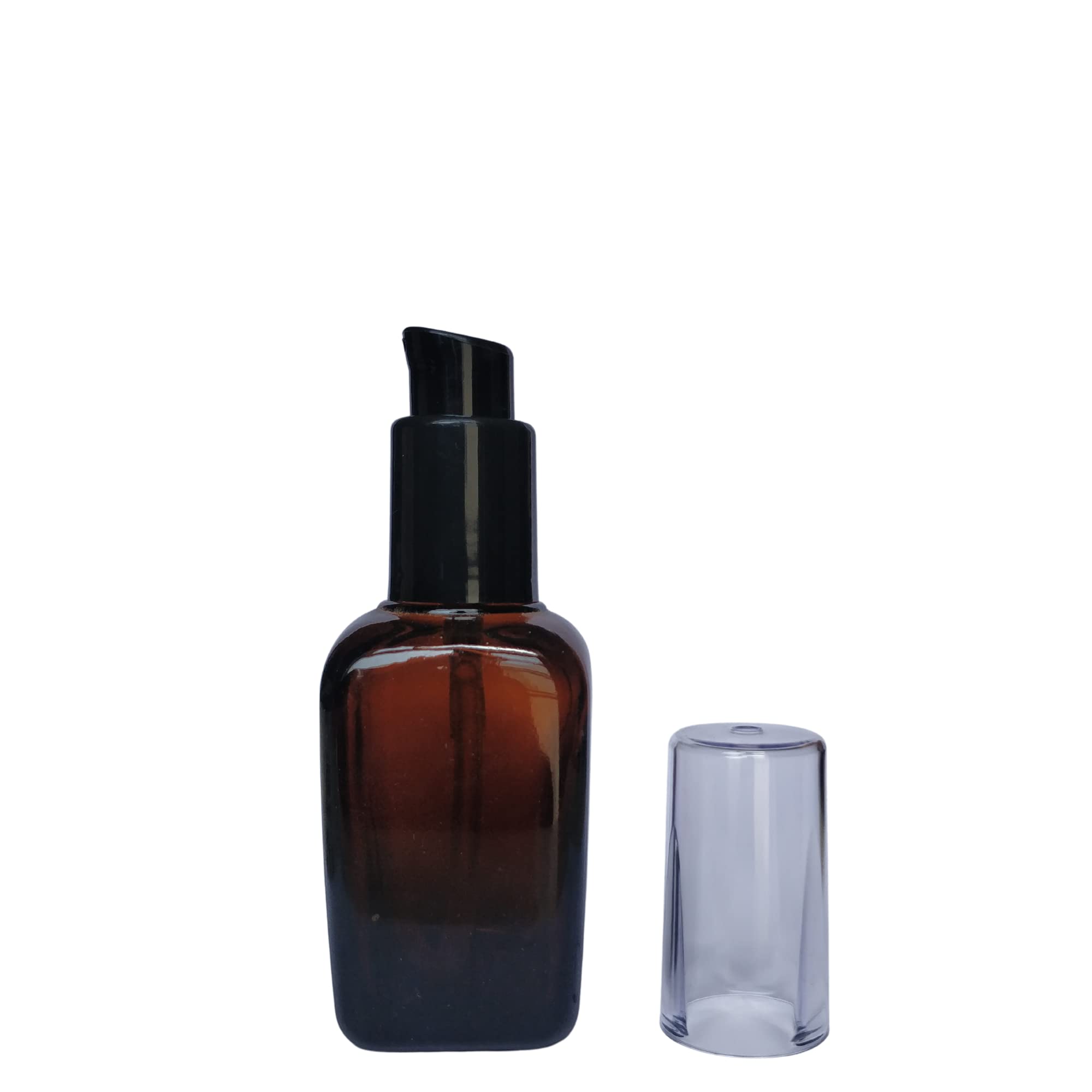 Devinez Amber Square Shape Glass Bottle, 30 ml with Black Lotion Pump & Cap (Pack of 2), for Essential Oils, Beauty, Blends, Skin Care, Travel, Toners, Cosmetic & DIY 3