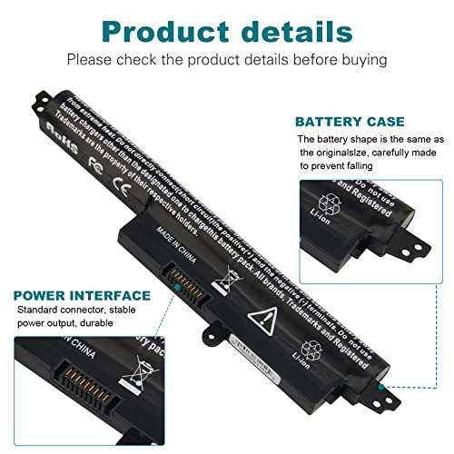 TREE.NB Laptop Battery for ASUS VivoBook X200CA F200CA 11.6" Series A31N1302 A31LMH2 A31LM9H 1566-6868 0B110-00240100E, 2200mAh/11.1V/3-Cells 3