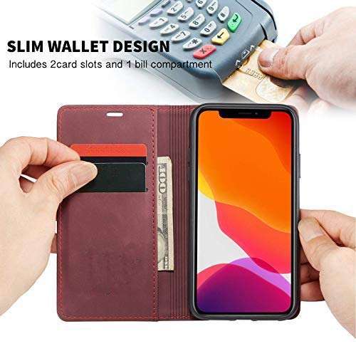 ClickCase for Realme 9 5G Speed Edition Sheepskin Series Faux Soft Leather Wallet Flip Case Kick Stand with Magnetic Closure Lightweight Slim Flip Cover for Realme 9 5G Speed Edition (Mauve Red) 2