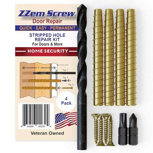 ZZem Screw 4-pk - #9x3-Permanent Door Hinge Repair Kit - Easy Stripped Screw Hole Repair - Reinforce Door Hinges, Strike Plates and Door Jamb Repair - Repair Stripped Hinge Screws in Minutes! 1