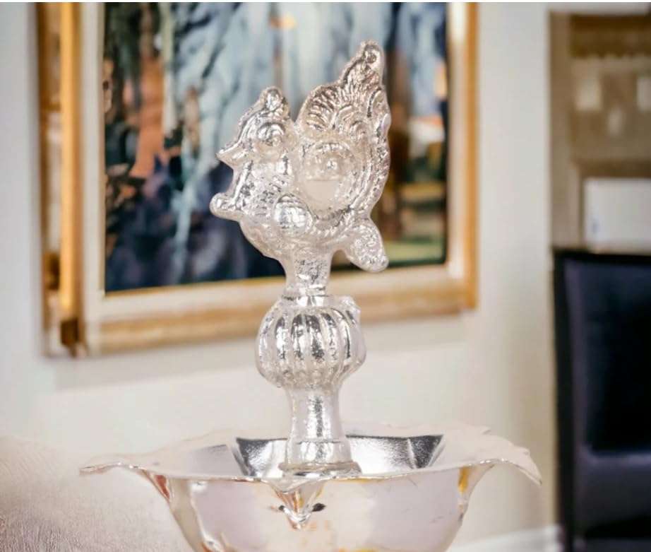 Sigaram 8 Inch Peacock Handle Pure German Silver Diya Lamp Deepam for Home Puja Decor K4240 4