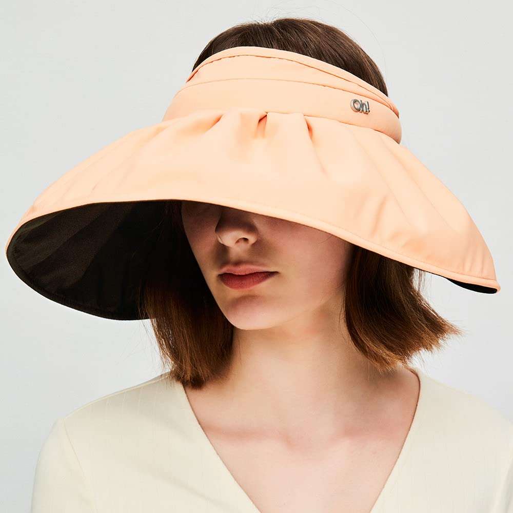 Sun Visor Hat for Women Wide Brim Foldable UPF 50+ UV Protection Beach Cap Roll Up Packable Ponytail Shell Hats SLH3M433D Black&Orange 5