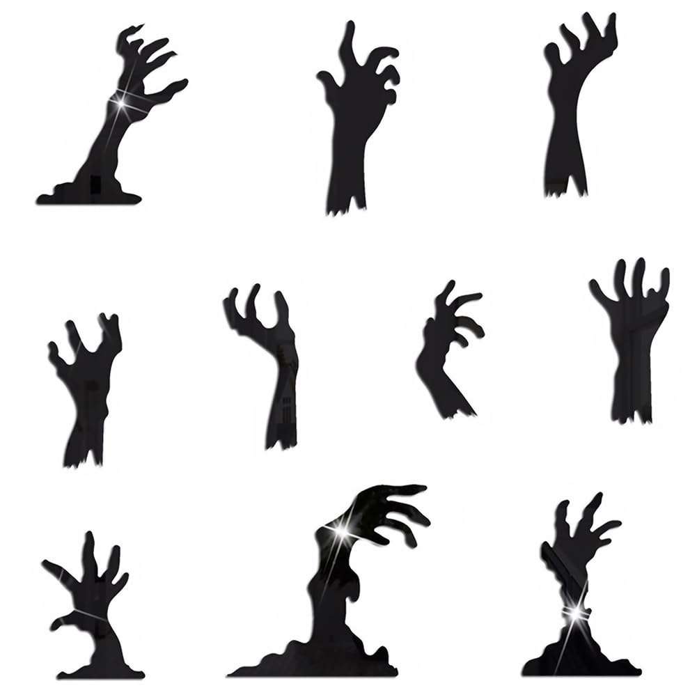 CREATCABIN 2Pcs Halloween Mirror Wall Stickers Removable Acrylic DIY Mirror Decal 3D Mirror Palm Hand Wall Art Decor Self Adhesive Decorative Mirror for Home Room Bathroom Wall Cabinet Black 8x6Inch 2