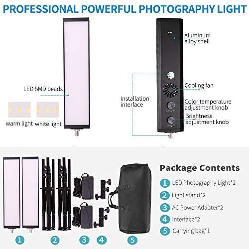 GIJUANRING 2 Packs Photography Lighting, Studio Video Light 3200K-5500K Bi-Color Dimmable LED Panel with Tripod Stand Bag for Portrait, Product Photography, YouTube Video Recording … 4