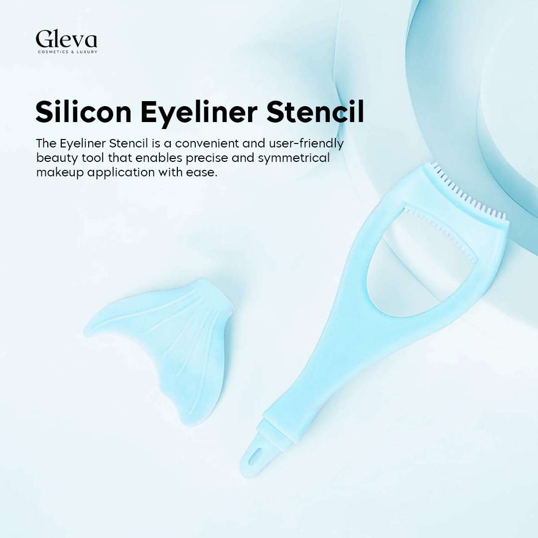 Gleva 4 in 1 Eyeliner Stencils For Eyes, Mascara Applicator Tool, Resusable Silicone Eyeshadow Eyebrow Stencils, Eyelash Makeup Aid Cosmetic Tool for Girls & Women's (Blue) 3