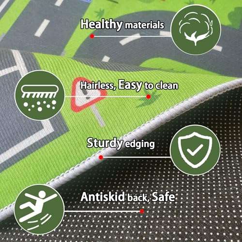 Car Rug Play Mat, Road Rug Carpet for Kids, City Life Educational Road Traffic Carpet for Aged 3-12 Years Old(80×160cm/32×63inch) 6