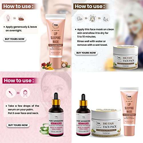 TNW-The Natural Wash Skincare Combo of 3 with Pore Minimizing Face Serum, De-Tan Pack & Lip Sleeping Mask | For Cleansing Pores, Removing Tanning & Healing Lips | Suitable for All Skin Types 3