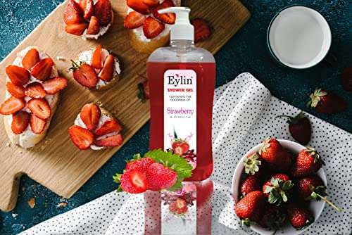 EYLIN SHOWER GEL- PREMIUM RANGE : 1 LTR SCREAMING STRAWBERRY PERFUMED- PINK COLORED TOTAL 1 LITRES 1