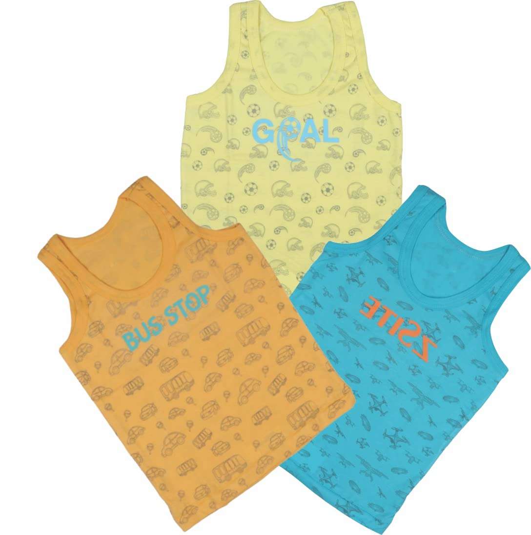 TINY LOOKS Vest for Babies Sleeveless Hosiery Inner Wear for Baby Essential Cotton Under Wear Girls Boys Stylish Printed Sando Baniyan for Unisex Baby Vest 0-3 Month Pack of 3 Multicolour 1