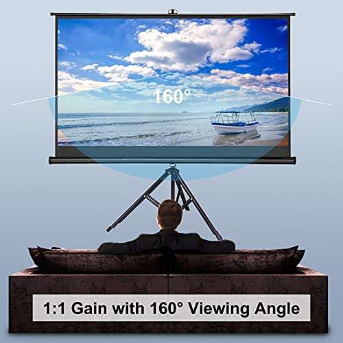 Honeytecs 100 inches Projector with Tod Stand 16:9 Portable Projection 4K 3D Projector Movies for Home Office Indoor Outdoor Use 3