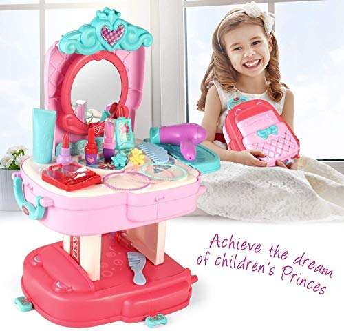 Beauty Set Makeup Set Dressing Table by dream toys | School Bag 2 in 1 Pretend Play AKE up Set Modern Children Cute Dresser Kit | 30 Piece Kids Beauty Play Set Toy for Girls 6