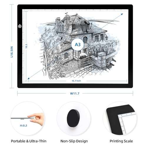 Black A4 Dimmable LED Artcraft Light Box Tracer Slim Light Pad Portable Tablet, USB Power Cable Copy Drawing Board Tracing Table for Artists Designing, Animation, Sketching, Stenciling X-ray Viewing 2