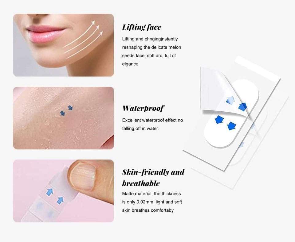 livexa Face Lift Tape Invisible for Instant Face Lifting & Contouring | High-Elasticity Double Chin Sticker, Neck & Facial Line Tightening Tape with String | Wrinkle Smoothing, V-Shape Face Slimming, Sagging Skin Lifter (40 Pcs, Pack of 1) 6