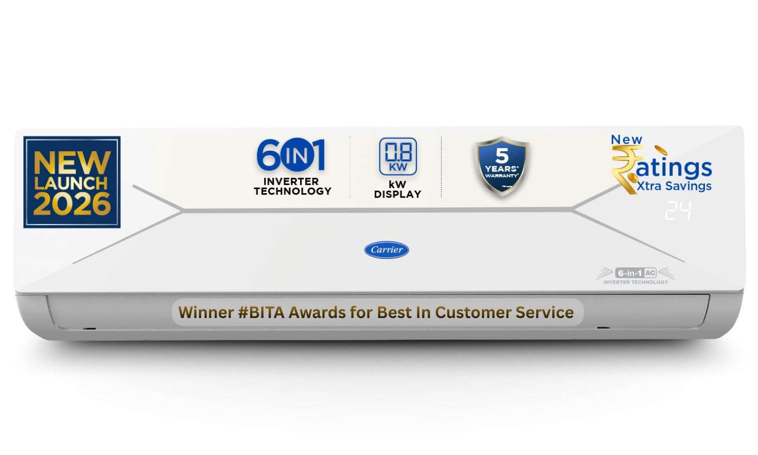 Carrier 1 Ton 3 Star Flexicool Inverter Split AC (Copper, Convertible 6-in-1 with Smart Energy Display, Insta Cool, Auto Clean, PM 2.5 Filter, 2026 Model, ESTER EDGE Gxi-CAI12EE3R36F0, White) 1